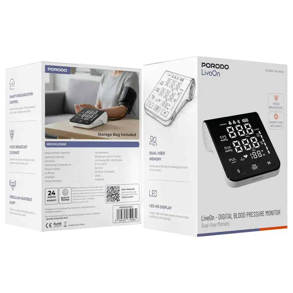 دستگاه فشارسنج دیجیتال بازویی پرودو Porodo Digital Blood Pressure Monitor