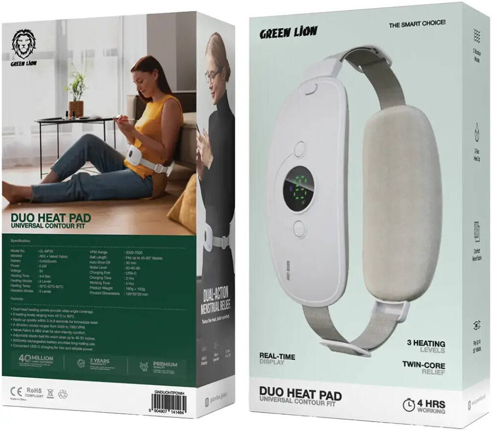 ماساژور قاعدگی دو طرفه شکم و کمر بانوان گرین لاین Green Lion Duo Heat Pad Universal Contour Fit