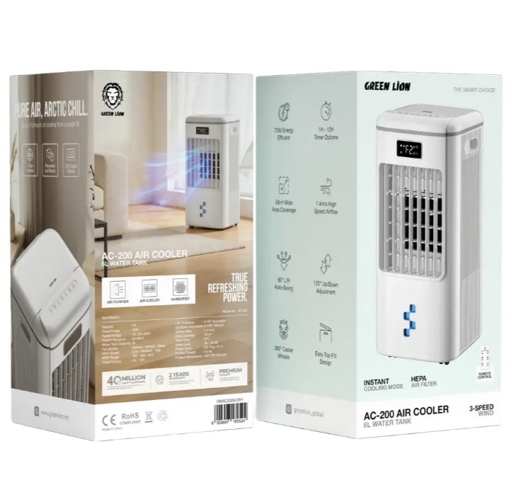 کولر آبی قابل حمل گرین لاین AC-200 با مخزن 6 لیتری مدل GNAC2006LWH