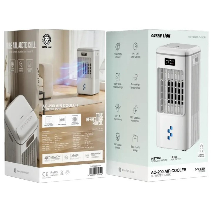 کولر آبی قابل حمل گرین لاین AC-200 با مخزن 6 لیتری مدل GNAC2006LWH