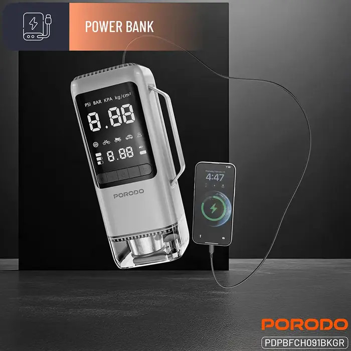 جامپ استارتر و پاور بانک 8000 پورودو Porodo PDPBFCH091BKGR با چراغ قوه