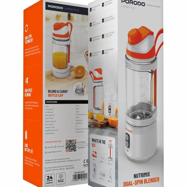 مخلوط کن و شیکر شارژی 240 وات پرودو Porodo Dual Spin Clockwise & Reverse Portable Blender PD-PBLNDR