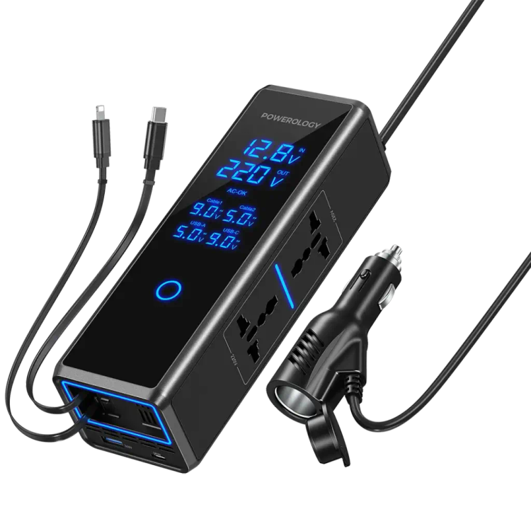 اینورتر فندکی 300 واتی دو پریز برق پاورولوژی(PWCPI300W)Powerology 300W x2 AC Socket Car Power Inverter – Black