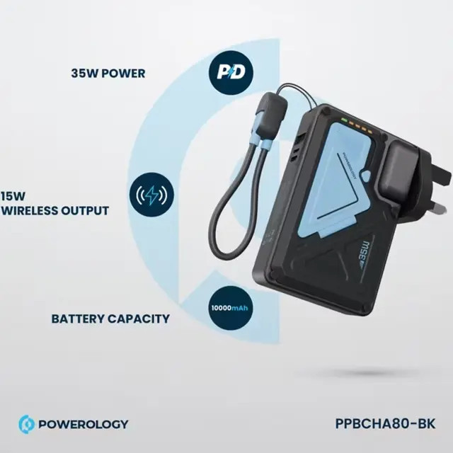 پاور بانک 10000 وایرلس و شارژر دیواری پاورولوژی Powerology PPBCHA80 برای آیفون و اندروید
